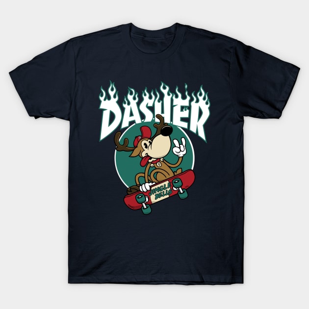 Dasher - Skateboarding Reindeer - Funny Xmas Cartoon T-Shirt by Nemons